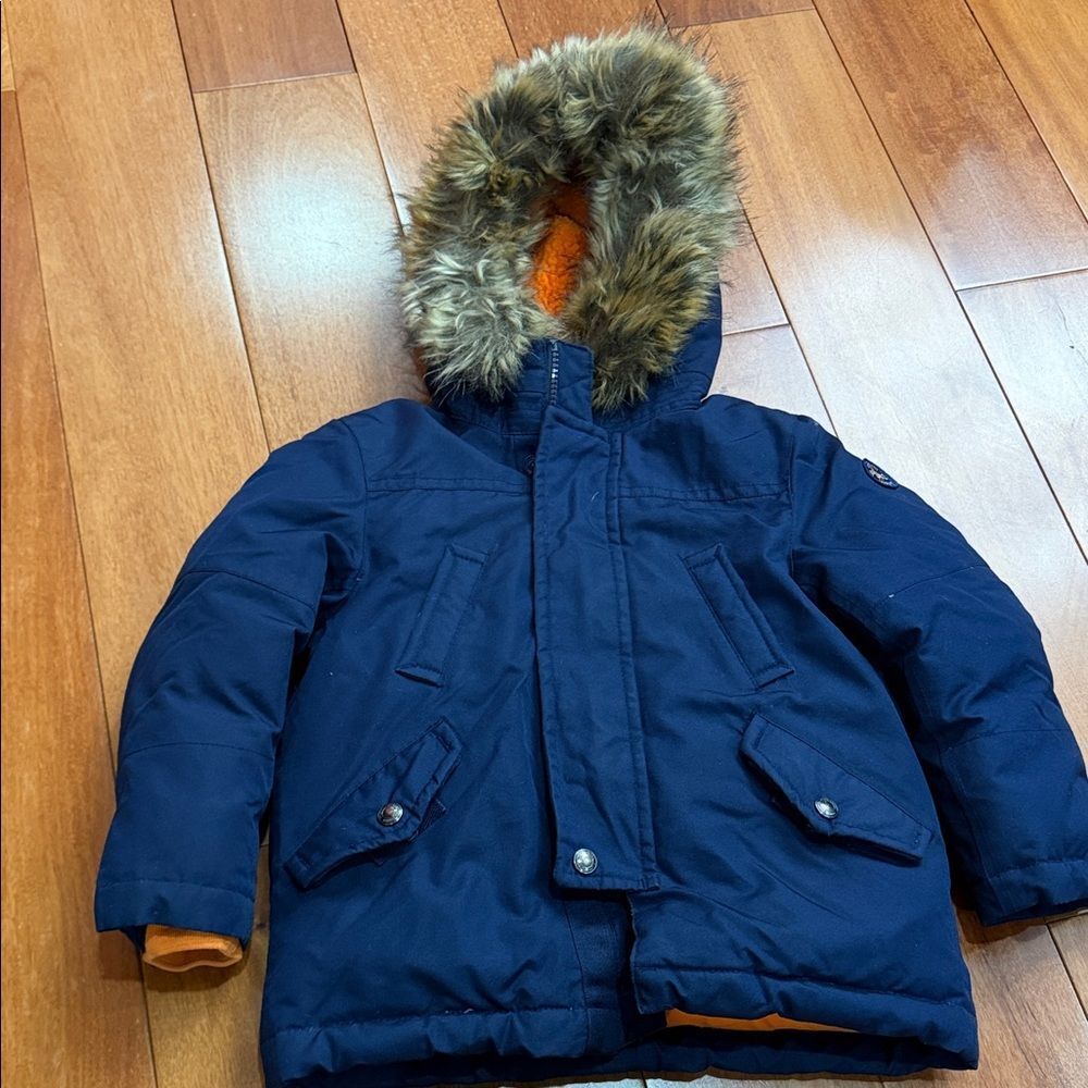 Polo by Ralph Lauren Navy Removable Fur White‎ Duck Down Puffer Jacket Size 3T